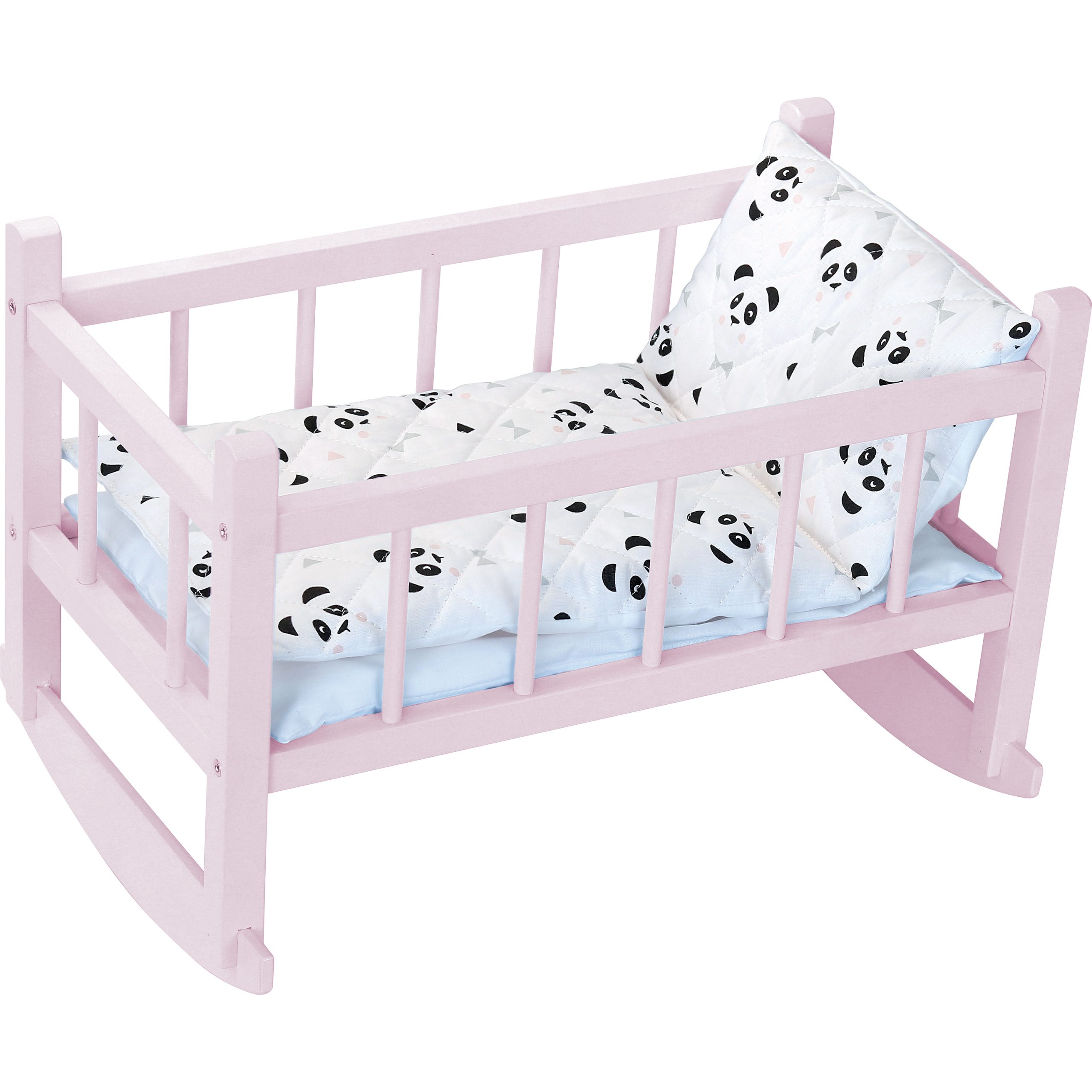 LIT BOIS ROSE PANDA POUR POUPEE JUSQU A 40 CM